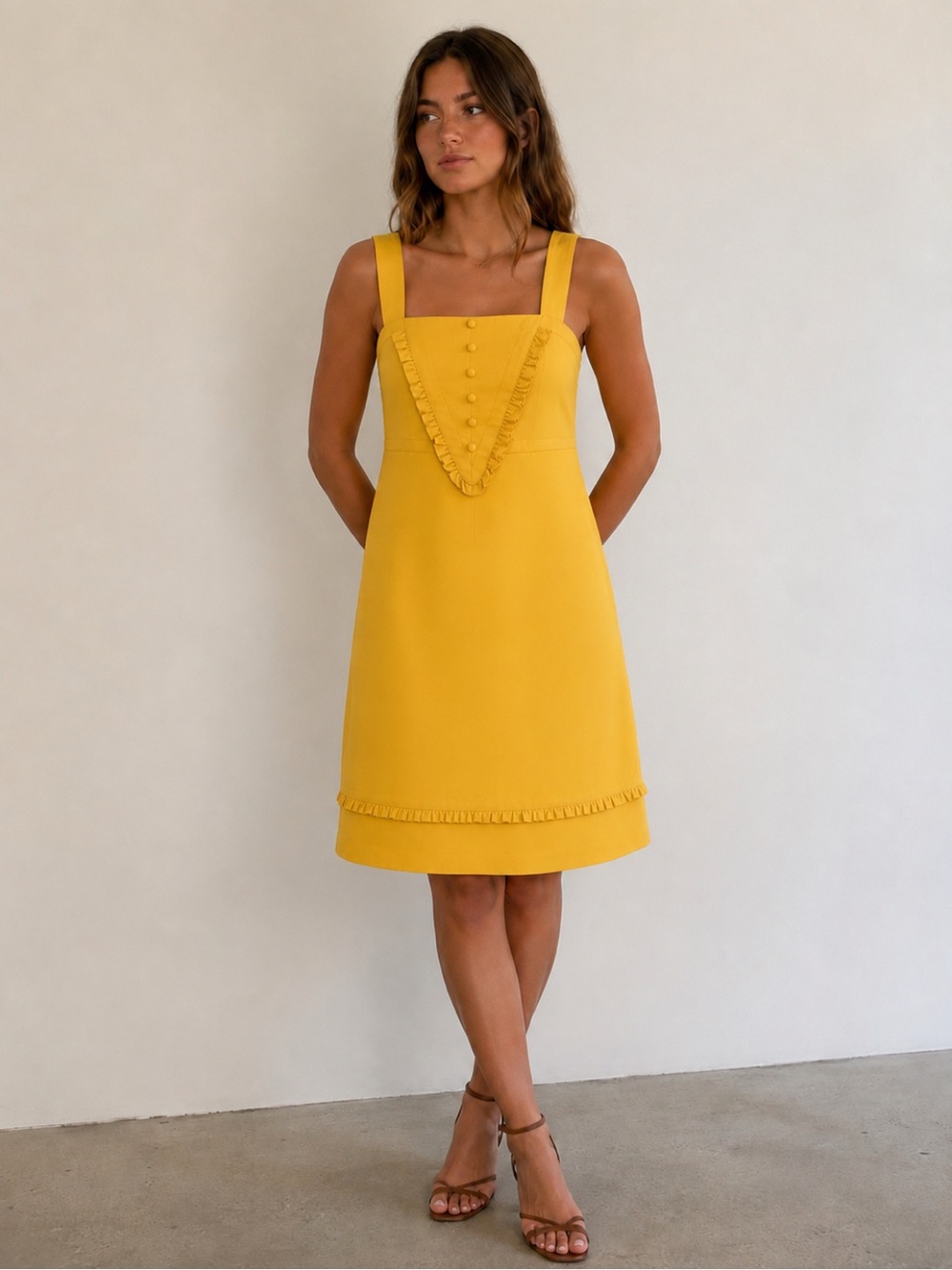 🌻Fossil Sunlit Square-Neck A-Line Dress - Yellow | Size Small | NWOT